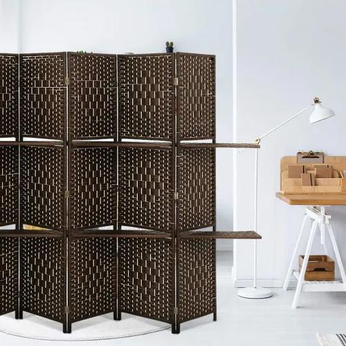Vista 6 de Pantalla de privacidad plegable de madera de 6 pies de alto, divisor de habitación de 6 paneles con estantes, divisor de división portátil, panel