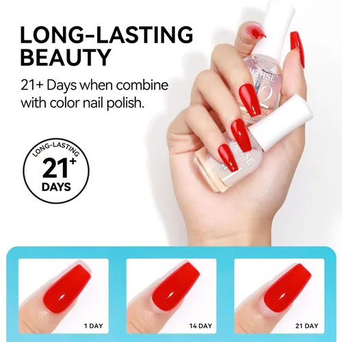 Vista 5 de MIZHSE Esmalte de uñas base y capa superior de secado rápido, 15 ml 0.5 fl oz Esmalte de uñas básico no gel de secado al aire rápido, protector