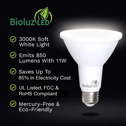 Vista 3 de Bioluz LED Paquete de 4 bombillas LED PAR30 de luz de inundación para interiores y exteriores, alto CRI, equivalente a 75 W usando 11 W, regulable