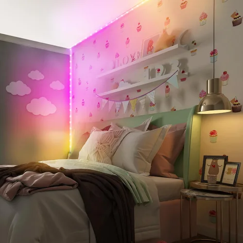 Vista 7 de XTREME Tira de luz LED RGB+IC, tira de luz LED de 50 pies para interiores, reactiva con sonido multicolor, control de aplicación Bluetooth, luces