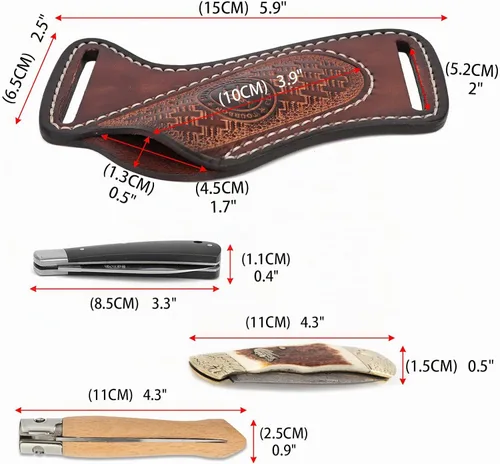 Vista 5 de Funda de cuero para cuchillo plegable con bolsillo para cinturón, soporte compacto para cuchillos, portador de herramientas EDC 3mm thick leather