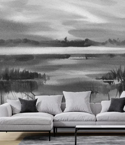 Vista 2 de SIGNWIN Adhesivo mural removible para pared, acuarela, pastel, tormenta, nube, lago, pantano, naturaleza, desierto, bellas artes, duotono, paisaje