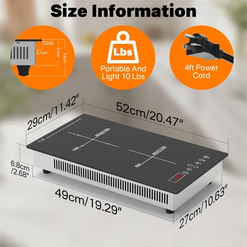 Vista 5 de Placa de inducción de 2 quemadores incorporada/encimera, 110 V ~ 120 V 1900 W doble inducción para caravana, camping con enchufe, temporizador