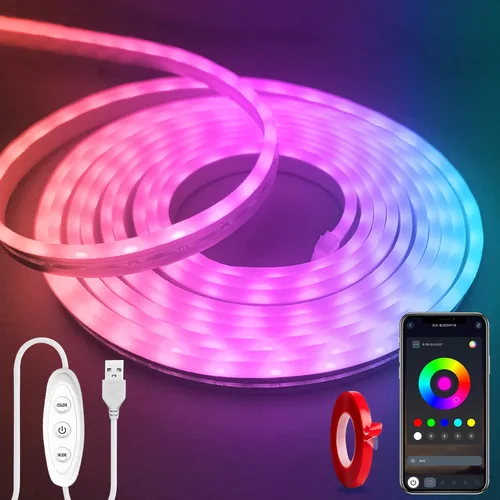 Vista 11 de Tira de luces LED de neón, tira de luces LED alimentada por USB de 3.3 pies, tira de luces de cuerda LED de 5V con sincronización de música y cambio