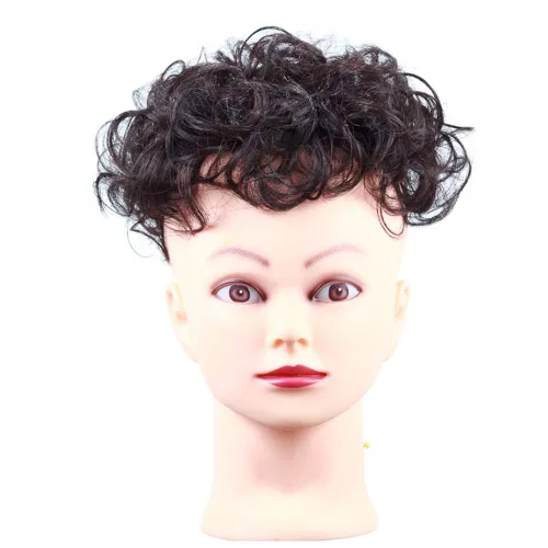 Vista 7 de Peluca de pelo corto y rizado con clip en base ahuecada para mujer, color negro y marrón