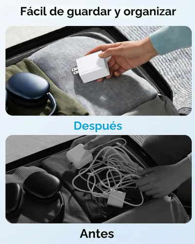 Vista 7 de Cargador de pared retráctil USB C, bloque de carga rápida 3 en 1 para Blanco