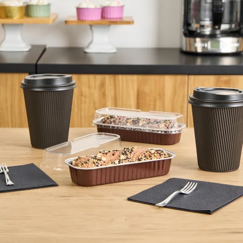 Vista 6 de Restaurantware - Mini moldes para pasteles de 6.8 onzas, 6.5 x 2.6 x 1.2 pulgadas, 100 tazas redondas para hornear, desechables, con tapas de Café