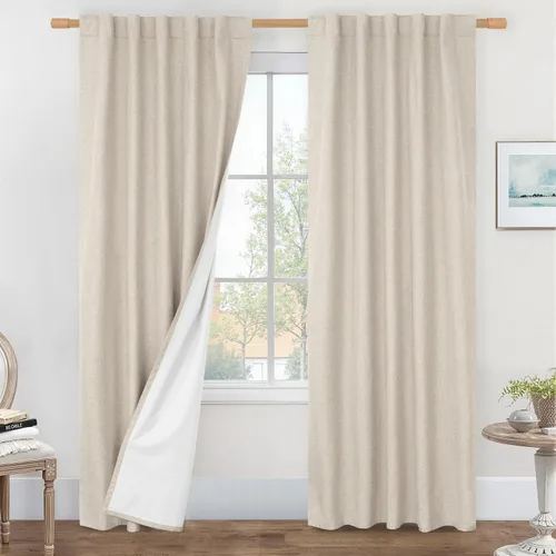 Vista 47 de LAMIT Cortinas opacas cortas de lino de 30 pulgadas para ventanas de cocina sobre el fregadero, cortinas de café texturizadas de lino marfil