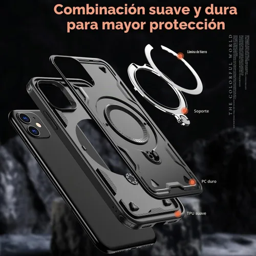 Vista 6 de para iPhone 11 Funda Magnética, para iPhone XR Funda Compatible con MagSafe, con 2 Protectores de Pantalla, con Soporte de Anillo, Funda de Negro