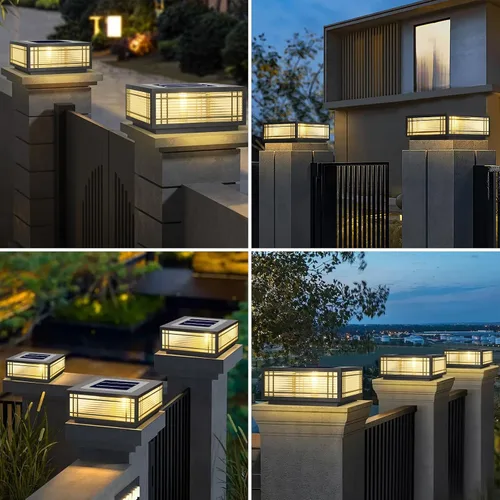 Vista 6 de SLAWA Lámpara de poste solar para poste exterior, con tapas de columna de energía solar LED, lámparas de aluminio impermeable para valla de vidrio