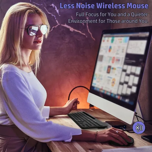 Vista 4 de LeadsaiL - Juego de teclado y mouse inalámbricos de tamaño completo, teclado ergonómico para computadora con soporte para teléfono y tableta, juego