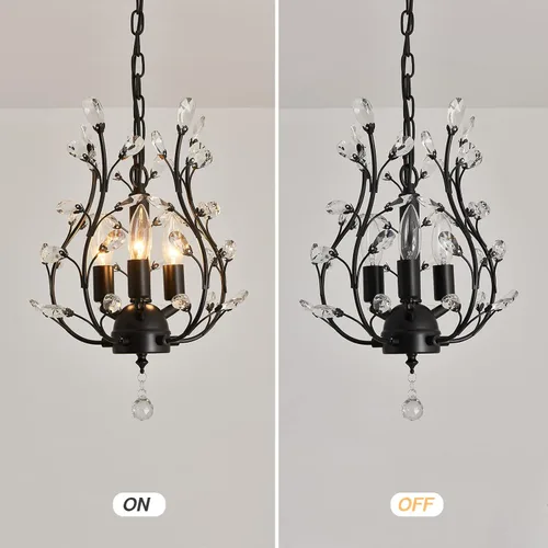 Vista 4 de CVKASH Candelabro de Cristal de Rama de 3 Luces Pequeño Montaje al Ras Colgante Vintage Iluminación Colgante Estilo Granja Accesorio de Luz