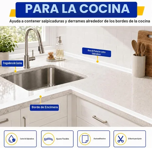 Vista 5 de Presa de agua de umbral de ducha de silicona, protector contra salpicaduras para fregadero de cocina, barrera de ducha (39 pulgadas)