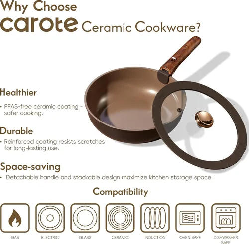 Vista 8 de CAROTE 25pcs Ceramic Cookware Set, Pots and Pans Set with Detachable Handle