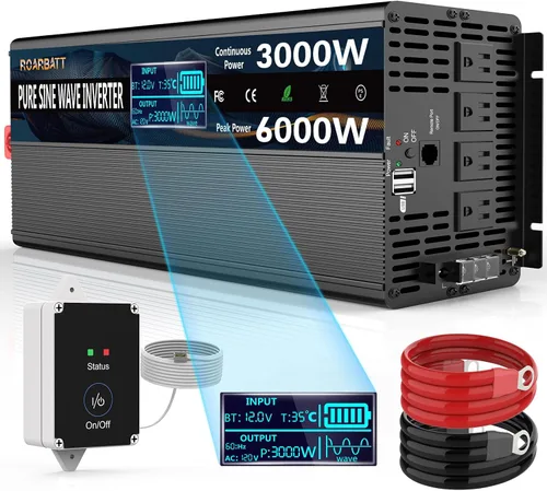 Vista 11 de 24V DC to 120V AC 3000 Watt Pure Sine Wave Power Inverter for RV Truck Use