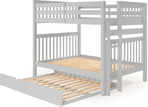 Vista 3 de Bedz King Literas Full Over Full Mission Style, escalera final, cama corrediza completa, gris