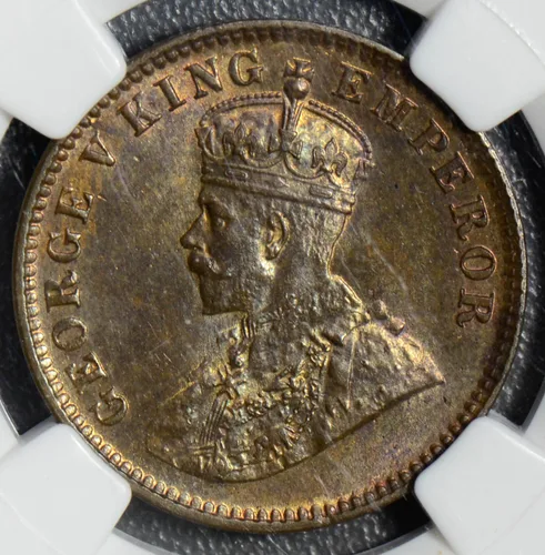Vista 3 de Collectible Coin NG0393 British India 1913 C 1/4 Anna NGC MS63BN nice purple toning! Calcutta mint