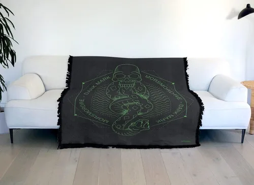 Vista 6 de Manta de Harry Potter, 50 x 60 pulgadas, diseño de marca de mortífago, manta tejida de mezcla de algodón con flecos