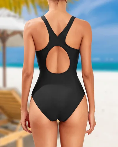 Vista 2 de Tempt Me Traje de baño deportivo de una pieza para mujer, traje de baño deportivo con espalda cruzada, cobertura completa, traje de baño modesto