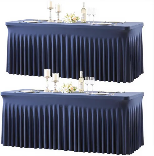 Vista 36 de Paquete de 2 manteles color azul bebé para mesas rectangulares de 6 pies, mantel ajustable de elastano, fundas de mesa elásticas de 6 pies, manteles