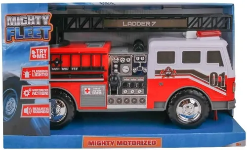 Vista 9 de Mighty Fleet Camión de escalera de bomberos motorizado Mighty con luces y sonidos, escalera motorizada, escalera extensible, diseño realista