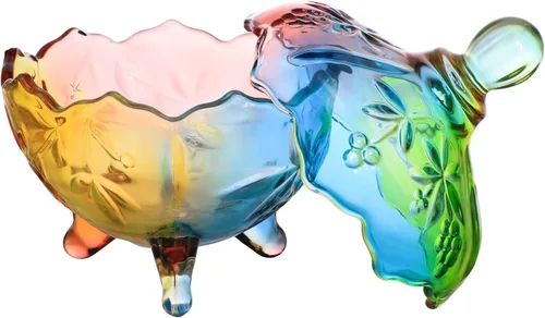 Vista 2 de SOCOSY Royal Rainbow - Tarro de boticario con patas de cristal en relieve con tapa, tarro de cristal transparente para bufé de dulces, 22 onzas