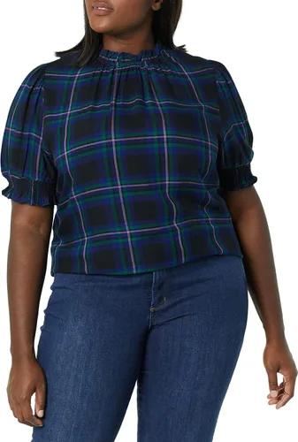 Vista 3 de Tienda Essentials Women's Fluid Twill Short Puff Sleeve Smock Detail Shirt