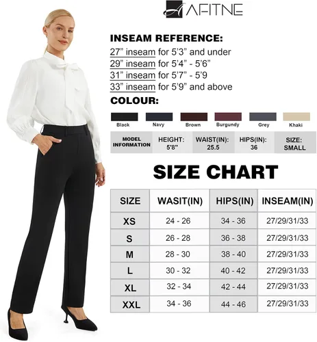 Vista 6 de AFITNE Pantalones de vestir para mujer de 27293133 pulgadas, pierna recta, elásticos, con bolsillos con cremallera