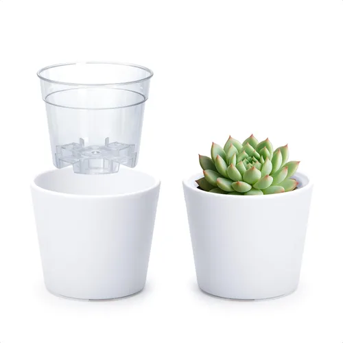 Vista 37 de Phoenix Vine Macetero de plástico verde oliva de 4.5 pulgadas con maceta transparente, cubierta decorativa ligera con maceta interior transparente