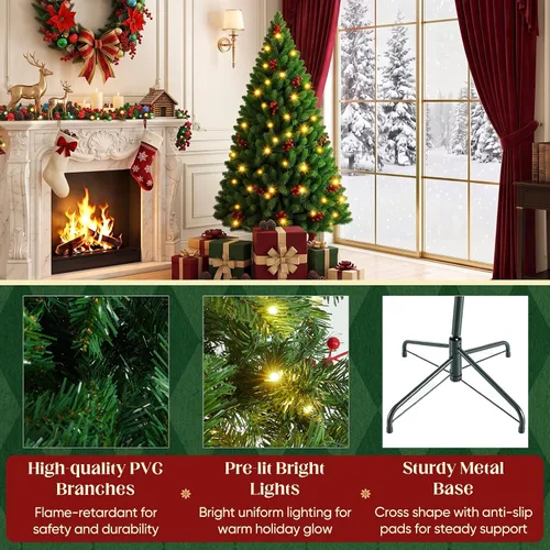 Vista 7 de NEWBULIG Árbol de Navidad preiluminado de 4.5 pies con bayas rojas Verde
