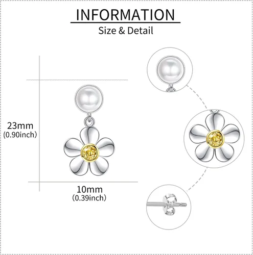 Vista 5 de Aretes de plata de ley con diseño de hoja de palma, margarita y ardilla, bonitos aretes colgantes de animales y flores, regalos de joyería