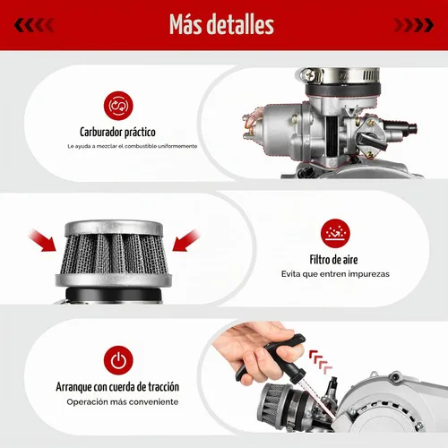 Vista 3 de Kit de motor de 2 tiempos de 49 cc, motor de arranque manual mini para mini bicicleta de bolsillo, mini bicicleta de tierra, ATV o patinete