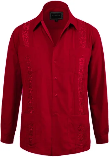 Vista 7 de Guytalk Camisa de boda mexicana de manga larga con botones de guayabera cubana para hombre