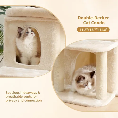 Vista 7 de Heybly Árbol para gatos, torre para gatos de 25.6 pulgadas con amplia percha superior para gatos grandes, muebles de casa para gatos estilo escalera