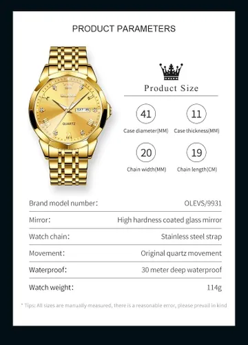Vista 6 de OLEVS Reloj para Hombre Mujer Cara Grande Unisex Diamante Lujo Vestir Analógico Cuarzo Acero Inoxidable Impermeable Luminoso Fecha Negocios Informal