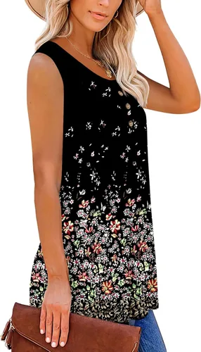 Vista 3 de Mystry Zone Womens Tank Tops Summer Sleeveless Buttons Up Neck Casual Basic Flowy Blouse