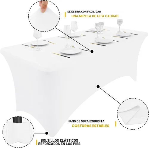 Vista 3 de Smiry Paquete de 2 manteles de elastano de 6 pies, elásticos ajustables, lavables y sin arrugas, rectangulares para mesa de patio, para exteriores