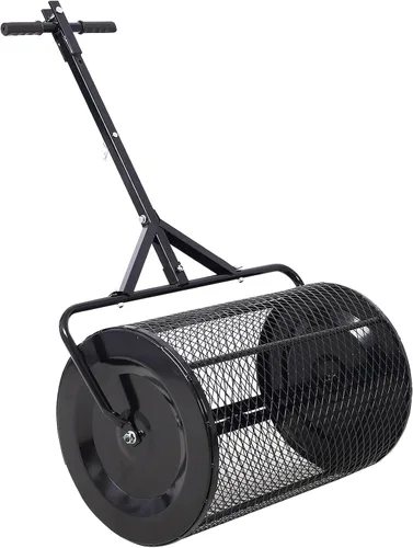 Vista 10 de Esparcidor de compost, rodillo esparcidor de estiércol de turba de 24 pulgadas con mango ajustable en forma de T, esparcidor de malla metálica