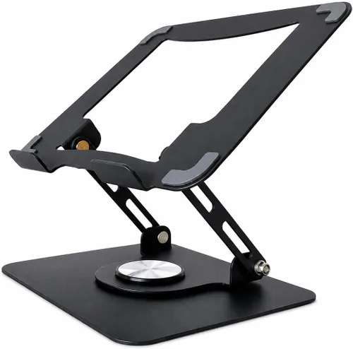 Vista 4 de Soporte ajustable para computadora portátil, elevador plegable de aluminio para laptop con base giratoria de 360°, soporte ergonómico