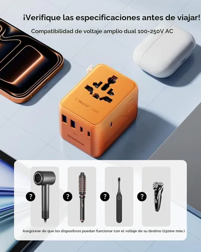 Vista 9 de MOMAX 70W Universal Travel Adapter 7-in-1 GaN International Power Adapter Naranja (Cosmic Orange)