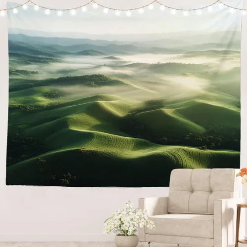Vista 50 de Batmerry Peaceful Retreat Beautiful Landscape Polyester Tapestry, Blooming Garden Setting Lightweight Wall Hanging High-Definition Print Backdrop