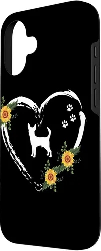 Vista 2 de Chihuahua With Paw Prints And Sunflower Heart On Black Case for iPhone 16