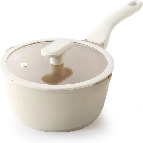 Vista 12 de PRICUSIS Cacerola antiadherente de cerámica con tapa, olla no tóxica de 1.3 cuartos de galón con boquillas de vertido, totalmente revestida, 100%