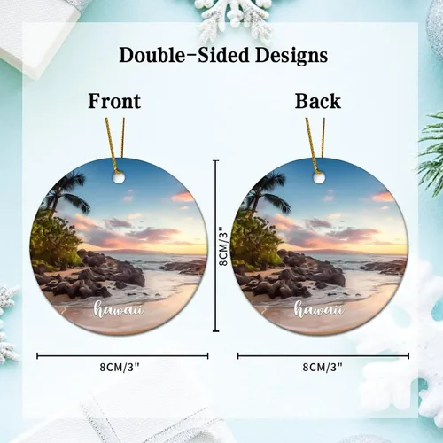 Vista 5 de Hawaii City Scene Building Cityscape Natural Landscape Decorative Ceramic Christmas Ornament for Xmas Tree Hanging Keepsake Holiday Ornaments