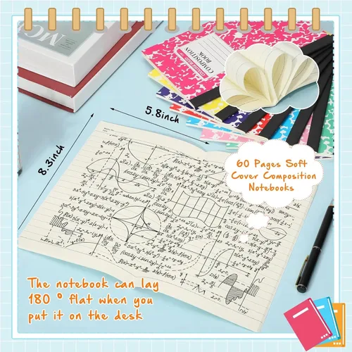 Vista 3 de Fainne Paquete de 100 cuadernos de composición A5 a granel, cuadernos de composición con rayas universitarias, cubiertas de mármol, cuadernos