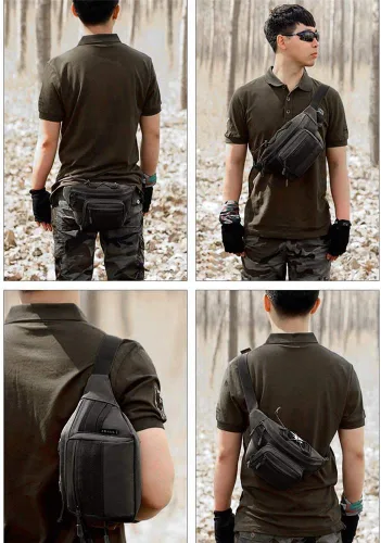 Vista 6 de Huntvp Cangurera militar táctica, impermeable, para excursiones, alpinismo, actividades al aire libre. Negro