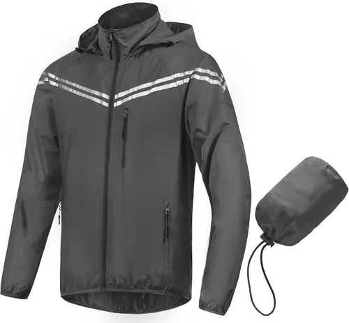 Vista 10 de CREATMO US Chaqueta impermeable plegable para hombre con capucha extraíble Gris