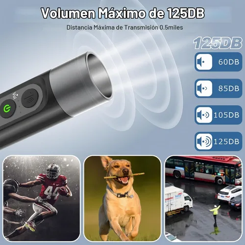 Vista 4 de Silbato Electrónico IPX5 Máximo Sonido 125db Batería 1000mAh Azul para Entrenadores, Maestros, Silbato Deportivo Negro