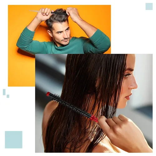 Vista 6 de 2 piezas de cepillo pequeño redondo para el cabello, mini cepillo redondo de madera, cepillo Quiff, peines de pelo de cerdas de nailon para vestir