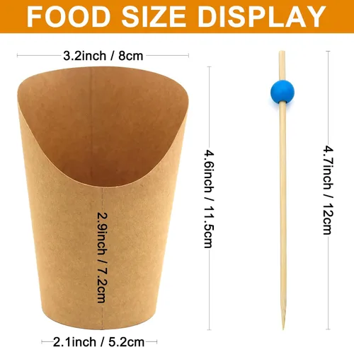 Vista 2 de BLUE TOP Juego de 30 tazas + 100 palillos de comida con juego de brochetas de alimentos, taza de papel de piel de vaca de 12 onzas, con juego
